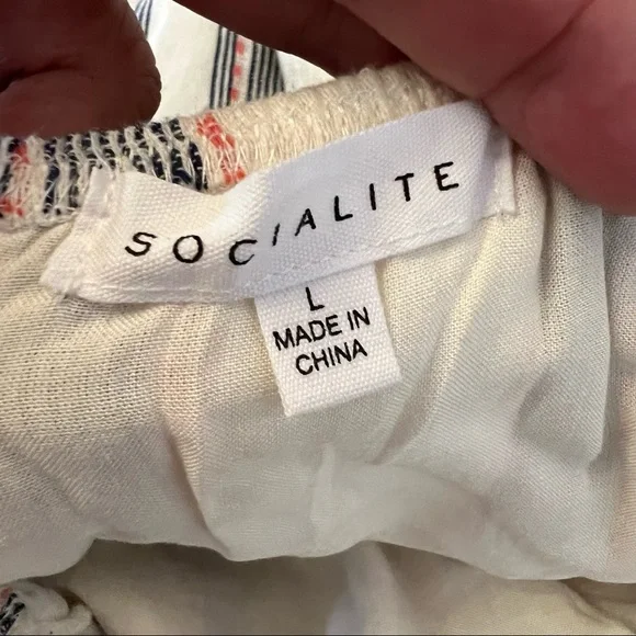 Socialite Cream Blue Red Striped Tie Back Dress B1/12 - Picture 7 of 12